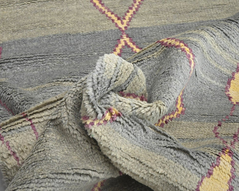 10 Feet Moroccan Gray Hand Woven Wool Runner Rug